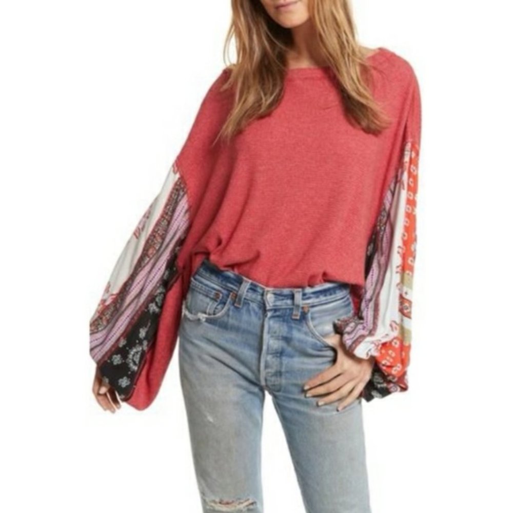 Free People Blossom Paisley Sleeve Thermal Top, S